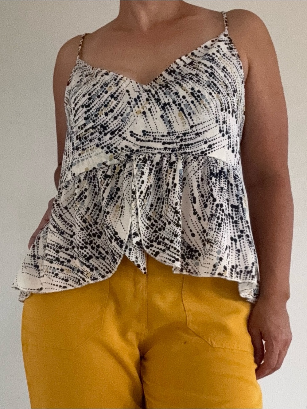 White Printed Spaghetti Strap Peplum Camisole